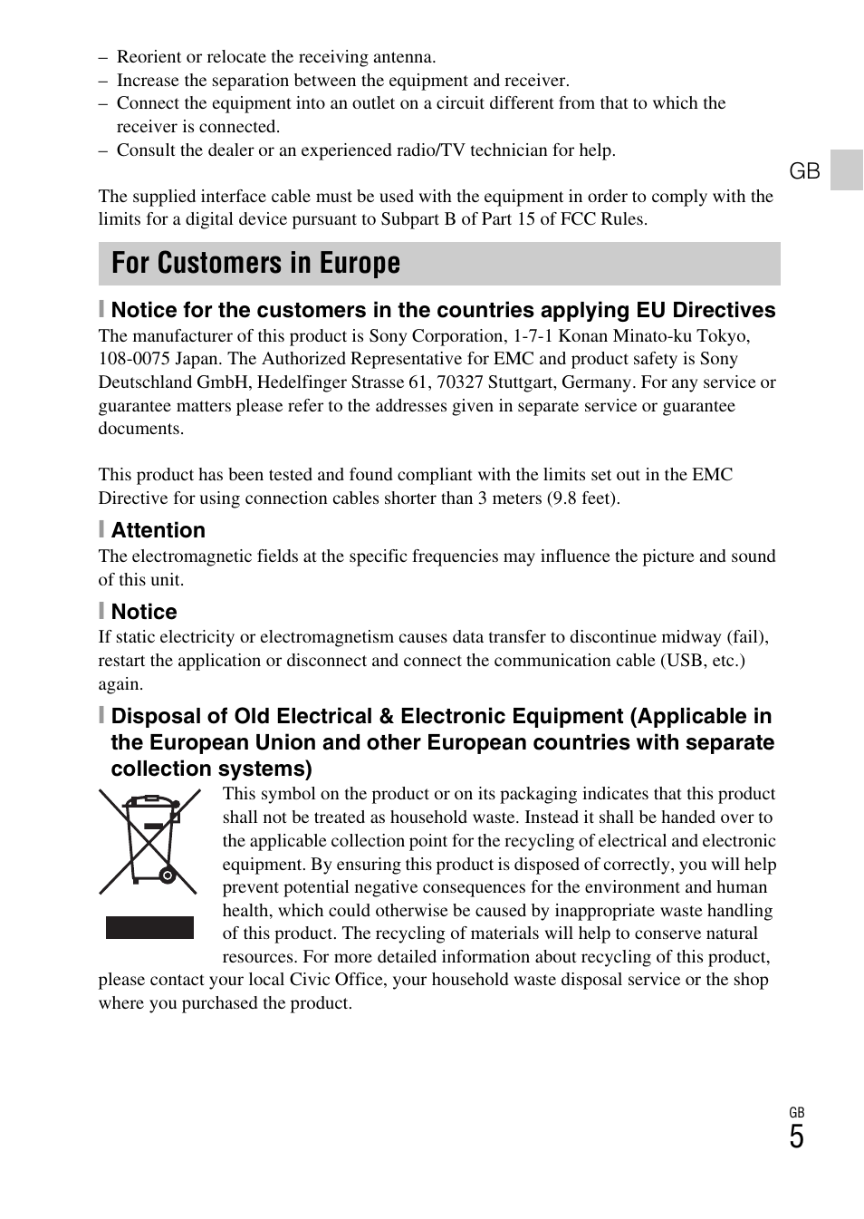 For customers in europe | Sony DSC-W550 User Manual | Page 5 / 427