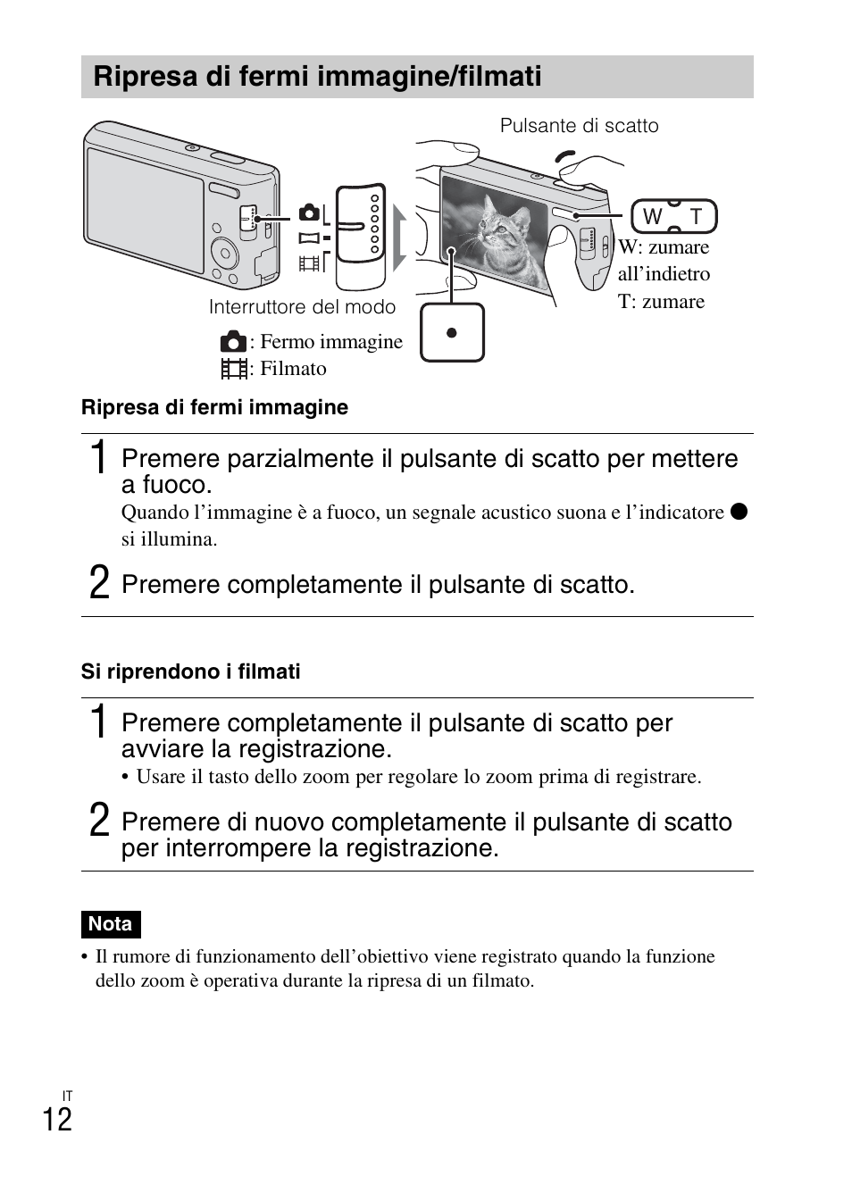 Ripresa di fermi immagine/filmati | Sony DSC-W550 User Manual | Page 58 / 427