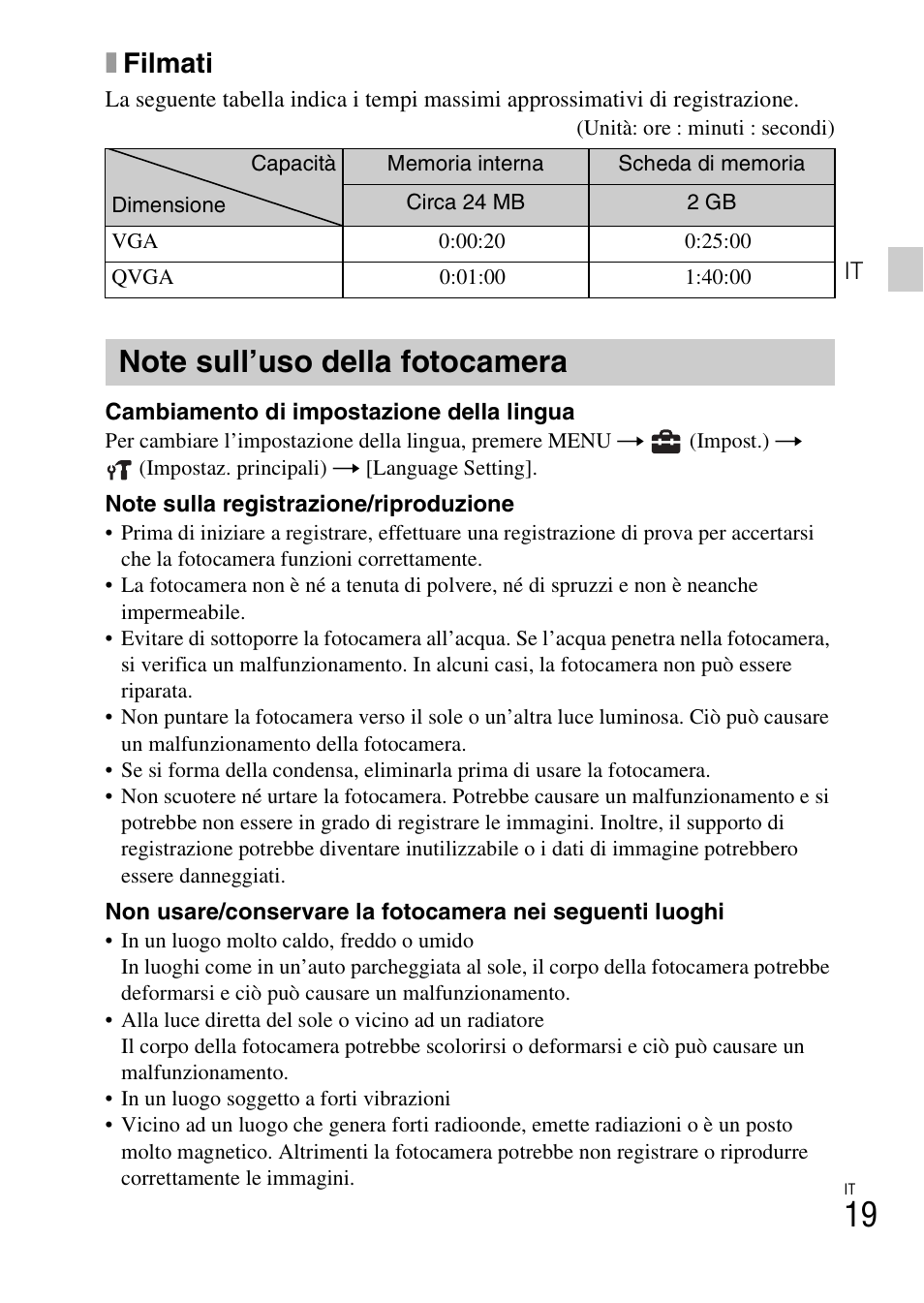 Note sull’uso della fotocamera, Xfilmati | Sony DSC-W550 User Manual | Page 65 / 427