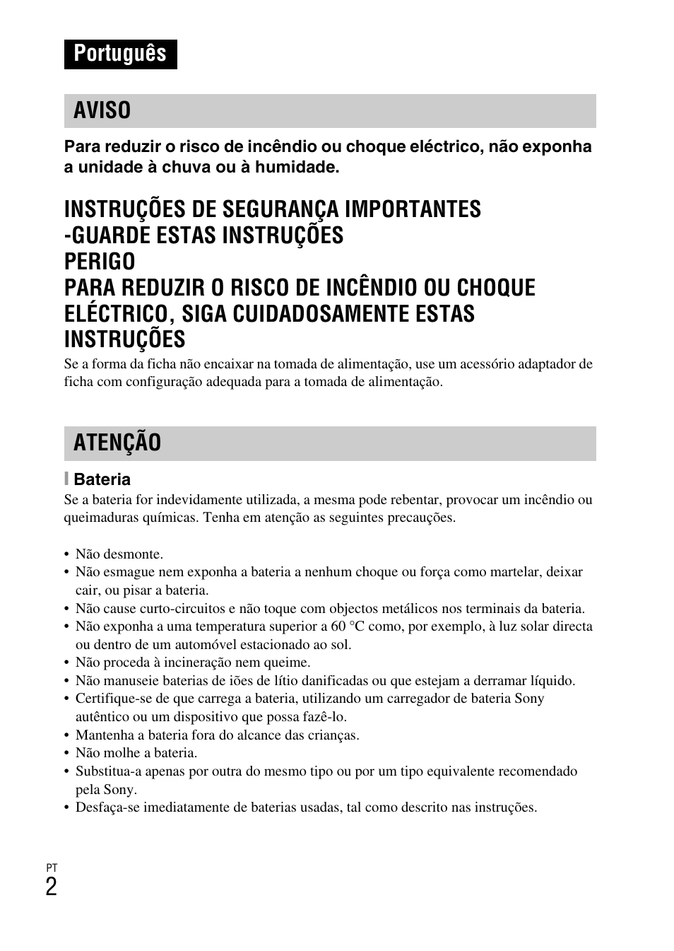 Português, Português aviso atenção | Sony DSC-W550 User Manual | Page 92 / 427