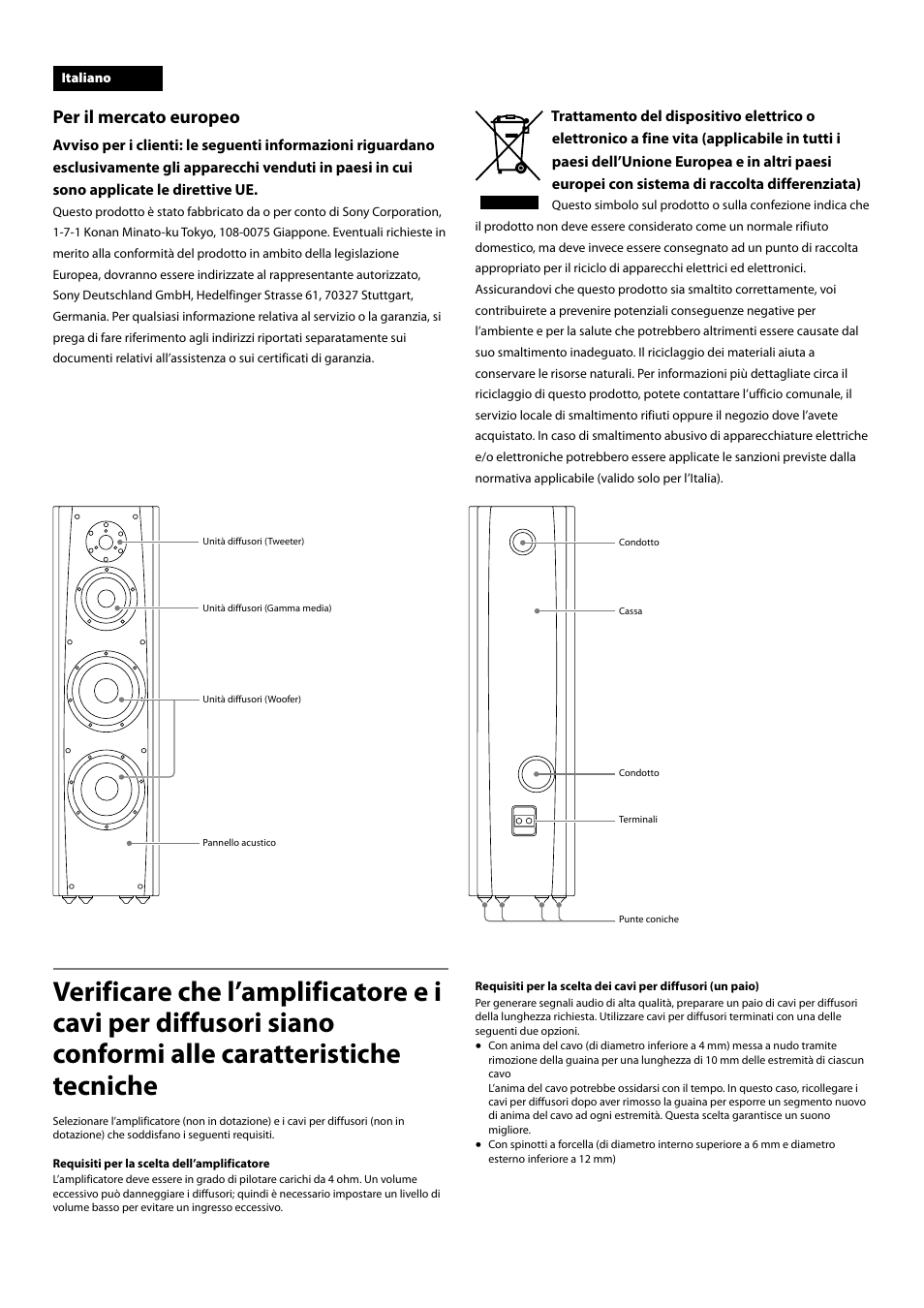 Per il mercato europeo | Sony SS-AR1 User Manual | Page 12 / 16