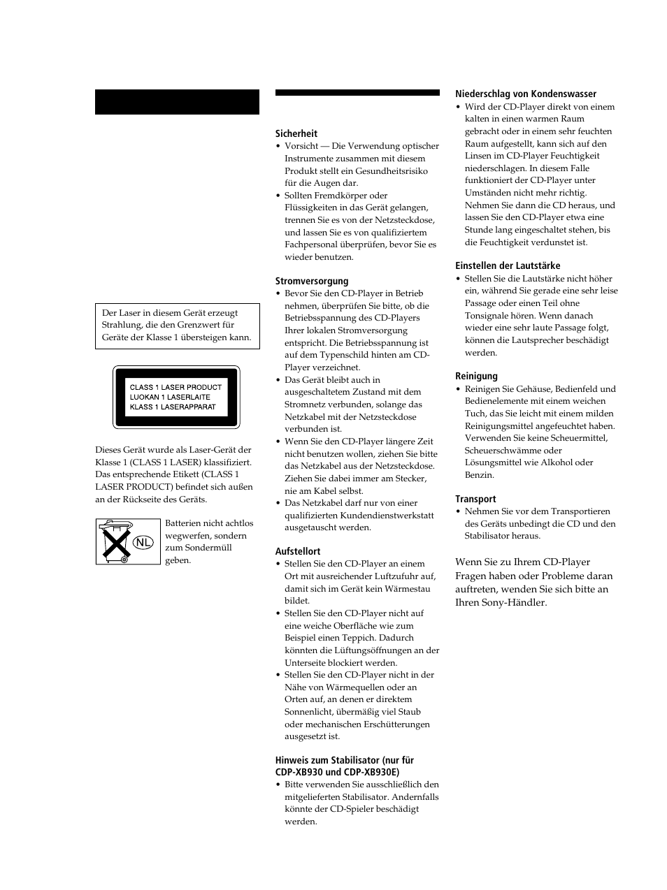 Sicherheitsmaßnahmen, Achtung | Sony CDP-XB630 User Manual | Page 2 / 104