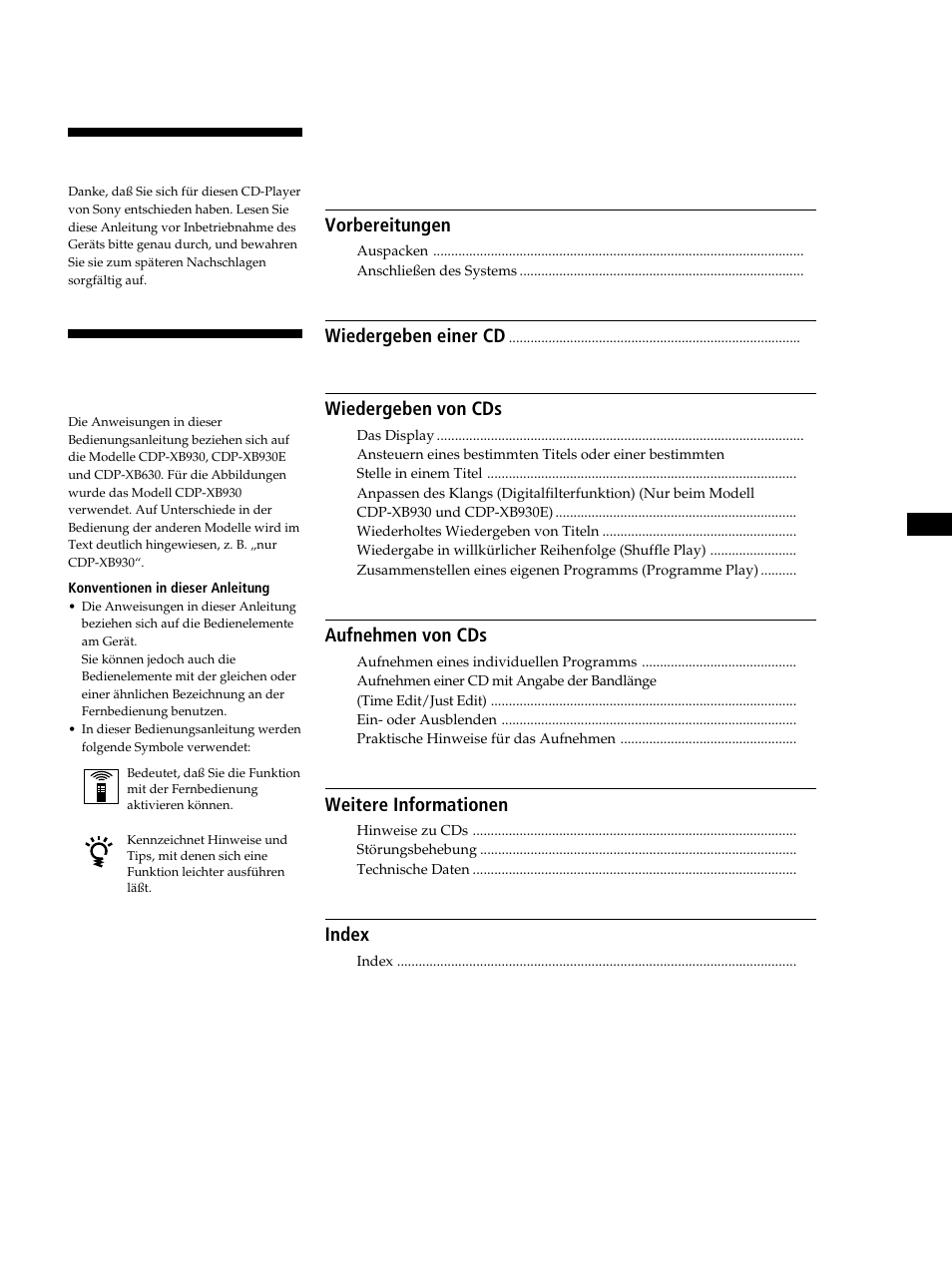Nhalt, Willkommen, Zu dieser bedienungsanleitung | Sony CDP-XB630 User Manual | Page 3 / 104
