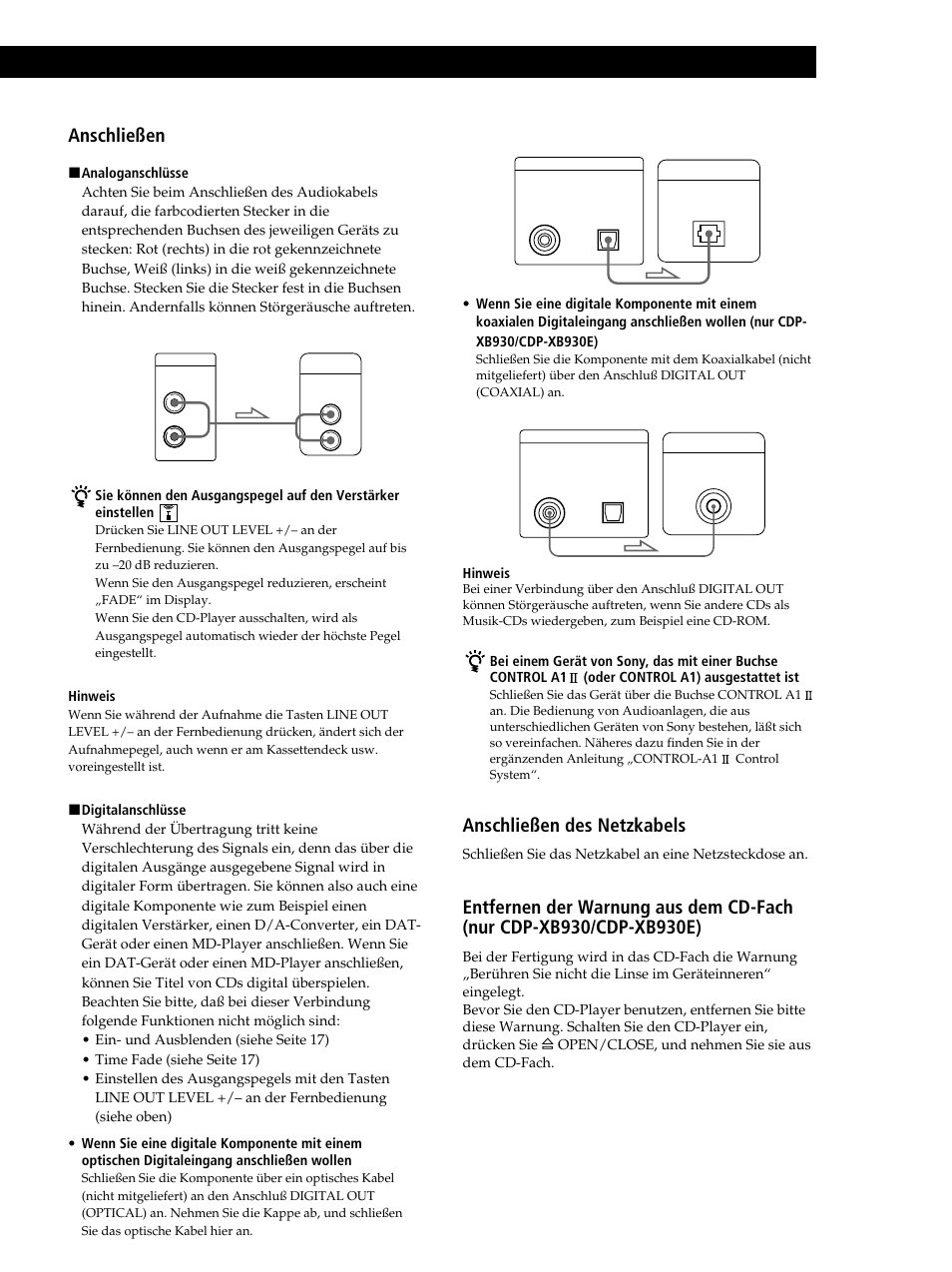 Vorbereitungen, Anschließen, Anschließen des netzkabels | Und was kommt als nächstes | Sony CDP-XB630 User Manual | Page 5 / 104