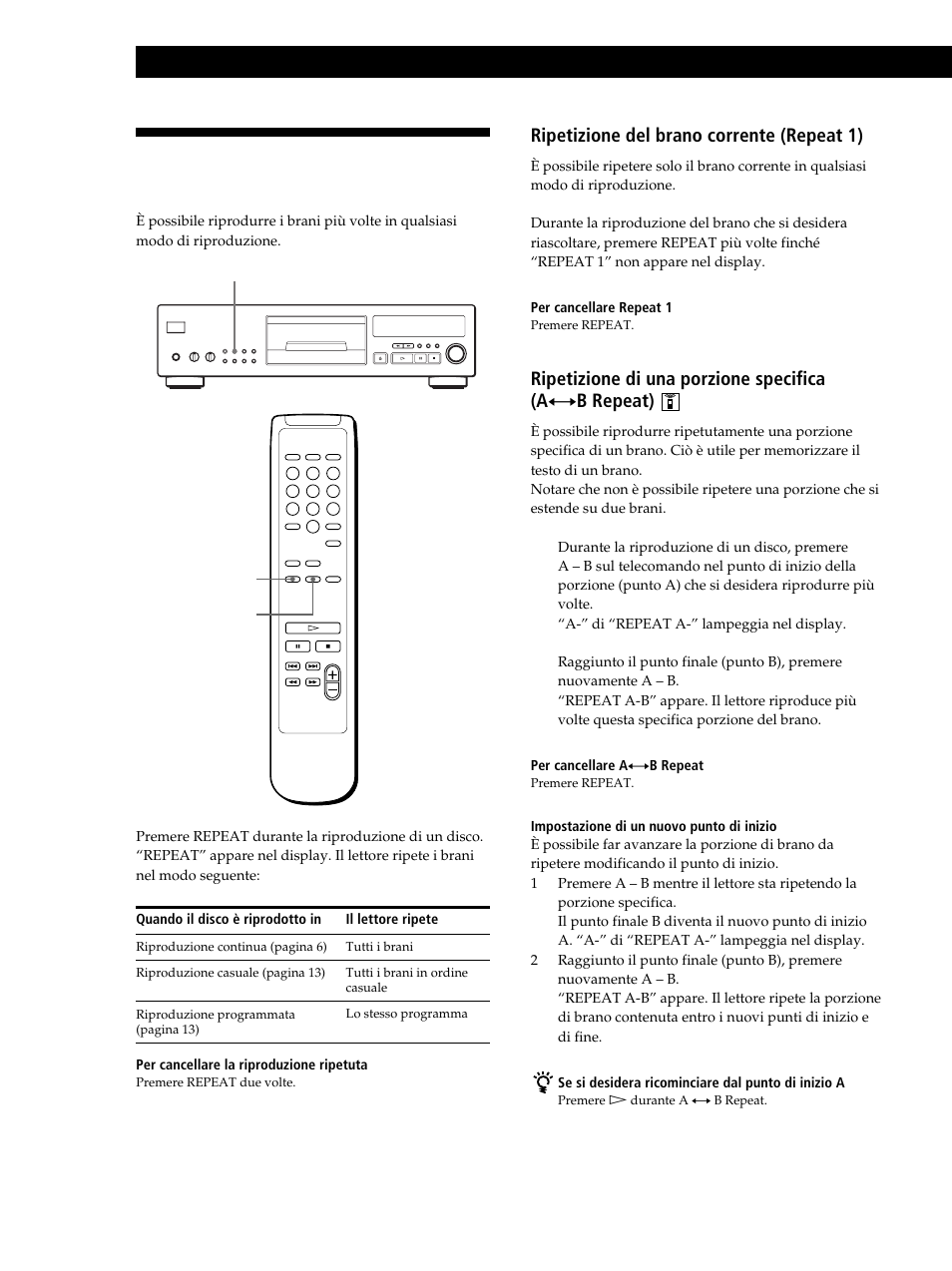 Riproduzione ripetuta dei brani, Riproduzione di cd, Ripetizione del brano corrente (repeat 1) | Sony CDP-XB630 User Manual | Page 51 / 104