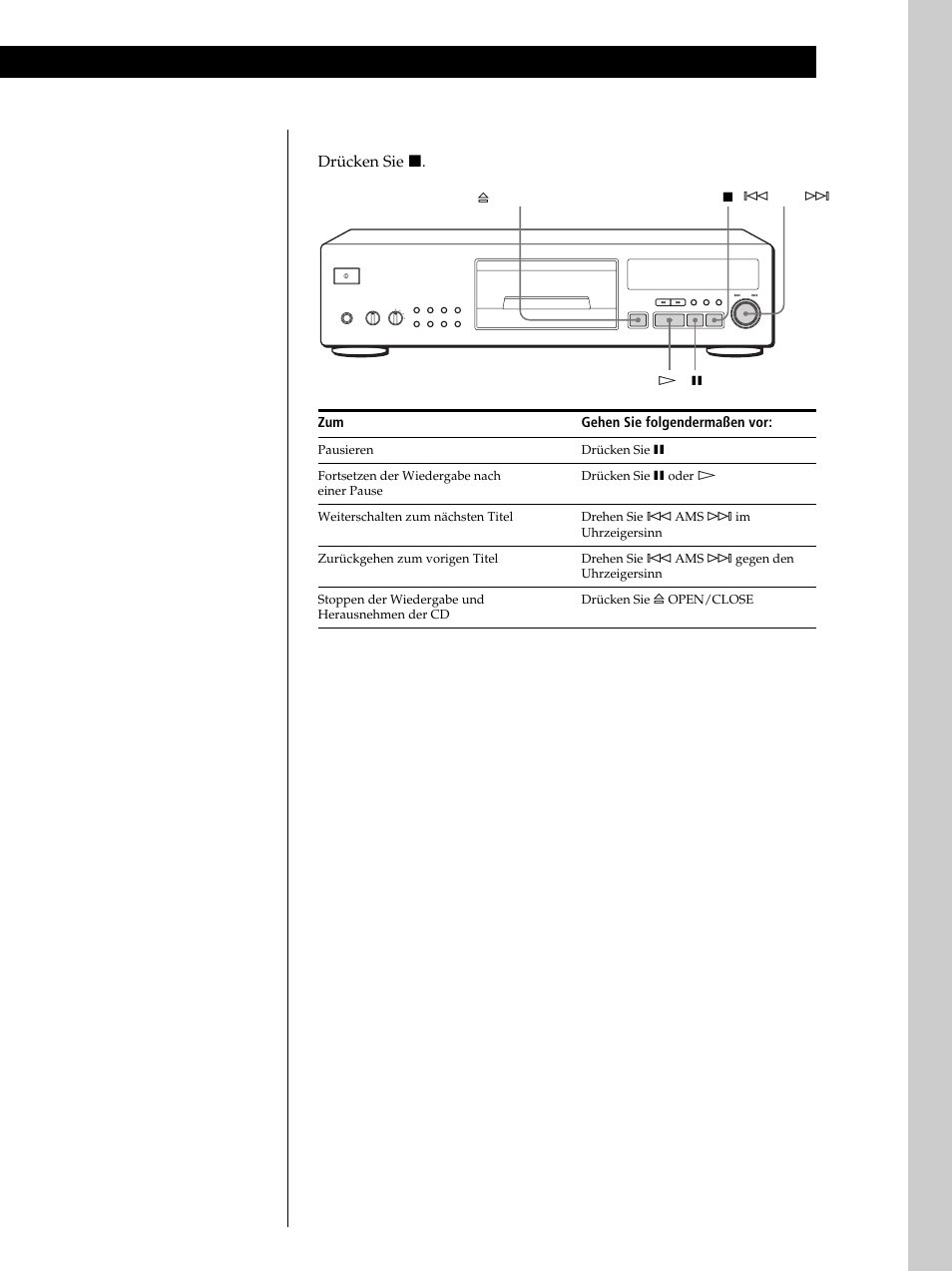 Grundfunktionen, So beenden sie die wiedergabe, Drücken sie p | Gehen sie folgendermaßen vor | Sony CDP-XB630 User Manual | Page 7 / 104