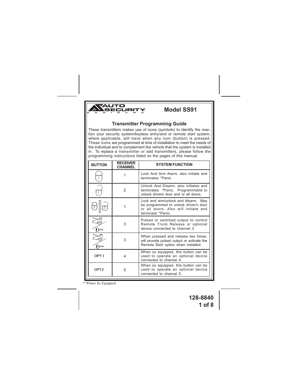 Audiovox SS91 User Manual | 8 pages