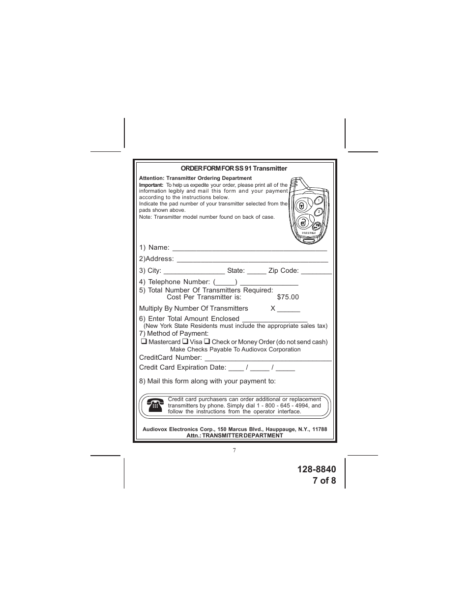 Audiovox SS91 User Manual | Page 7 / 8