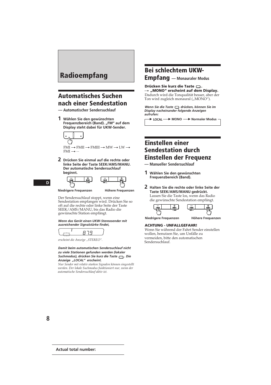 Radioempfang, Bei schlechtem ukw- empfang, Automatisches suchen nach einer sendestation | Sony CDX-3002 User Manual | Page 38 / 61