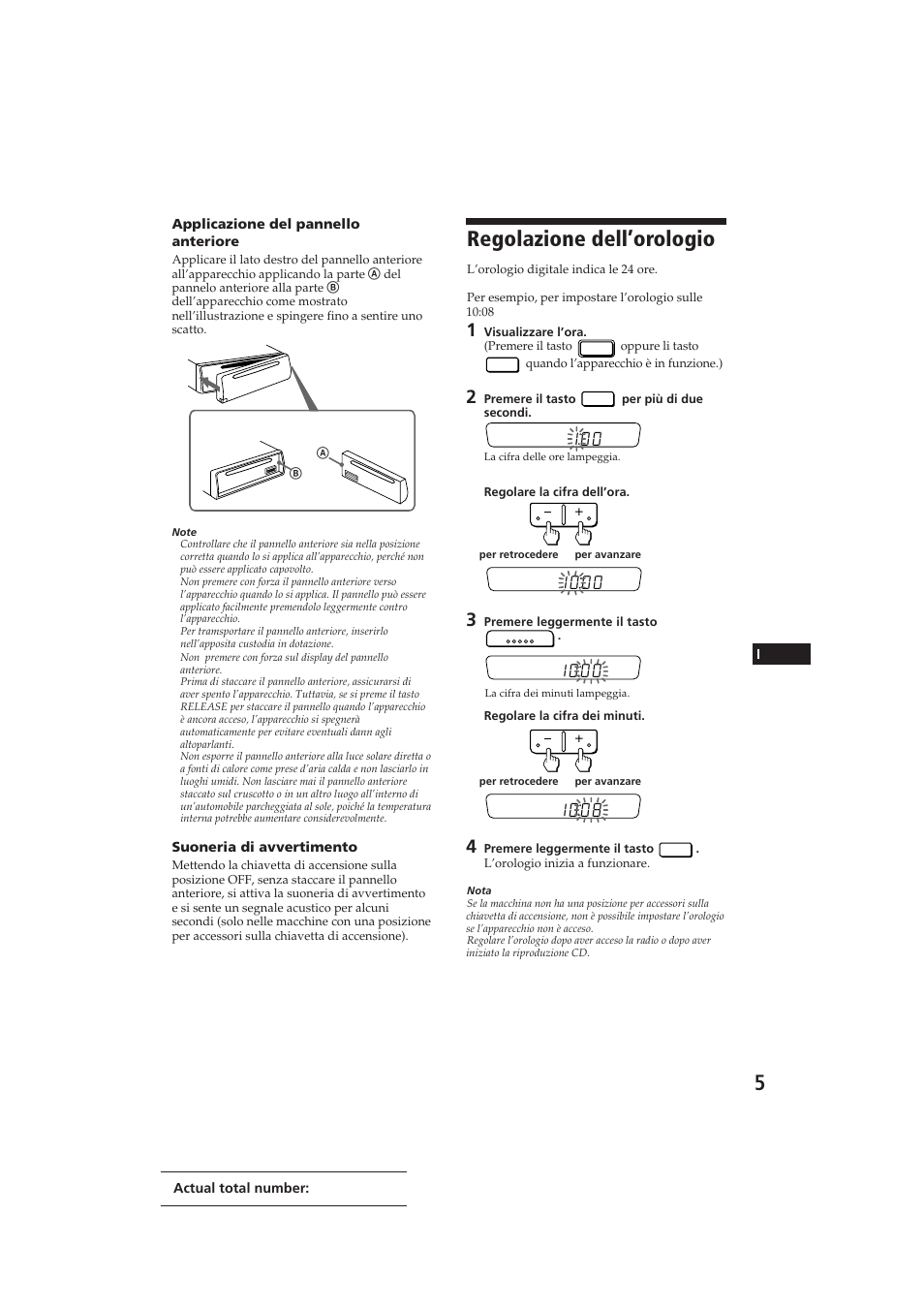 Regolazione dell’orologio | Sony CDX-3002 User Manual | Page 50 / 61