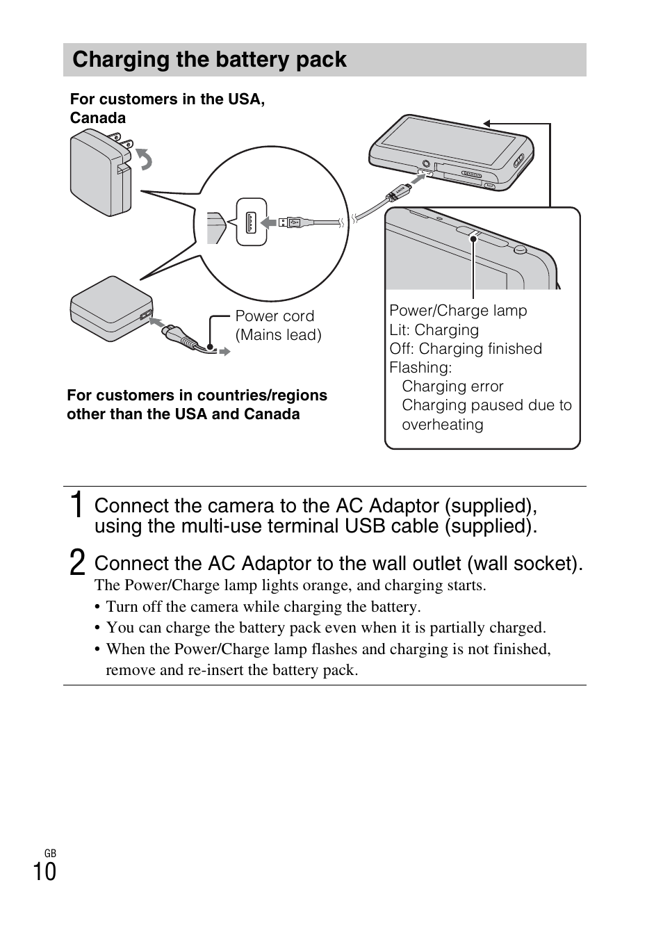 Charging the battery pack | Sony DSC-TX77 User Manual | Page 10 / 551