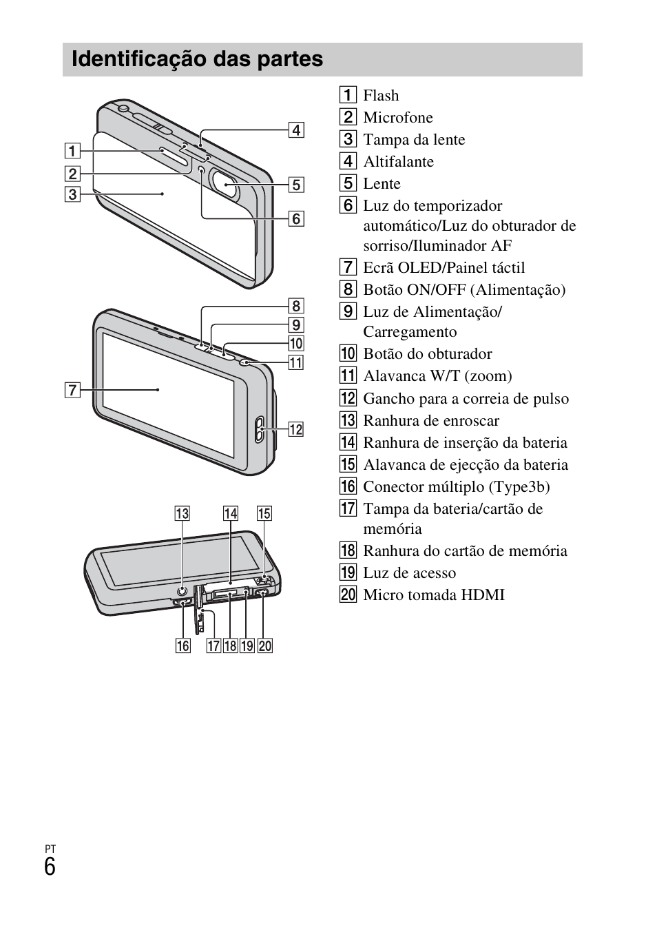 Identificação das partes | Sony DSC-TX77 User Manual | Page 124 / 551