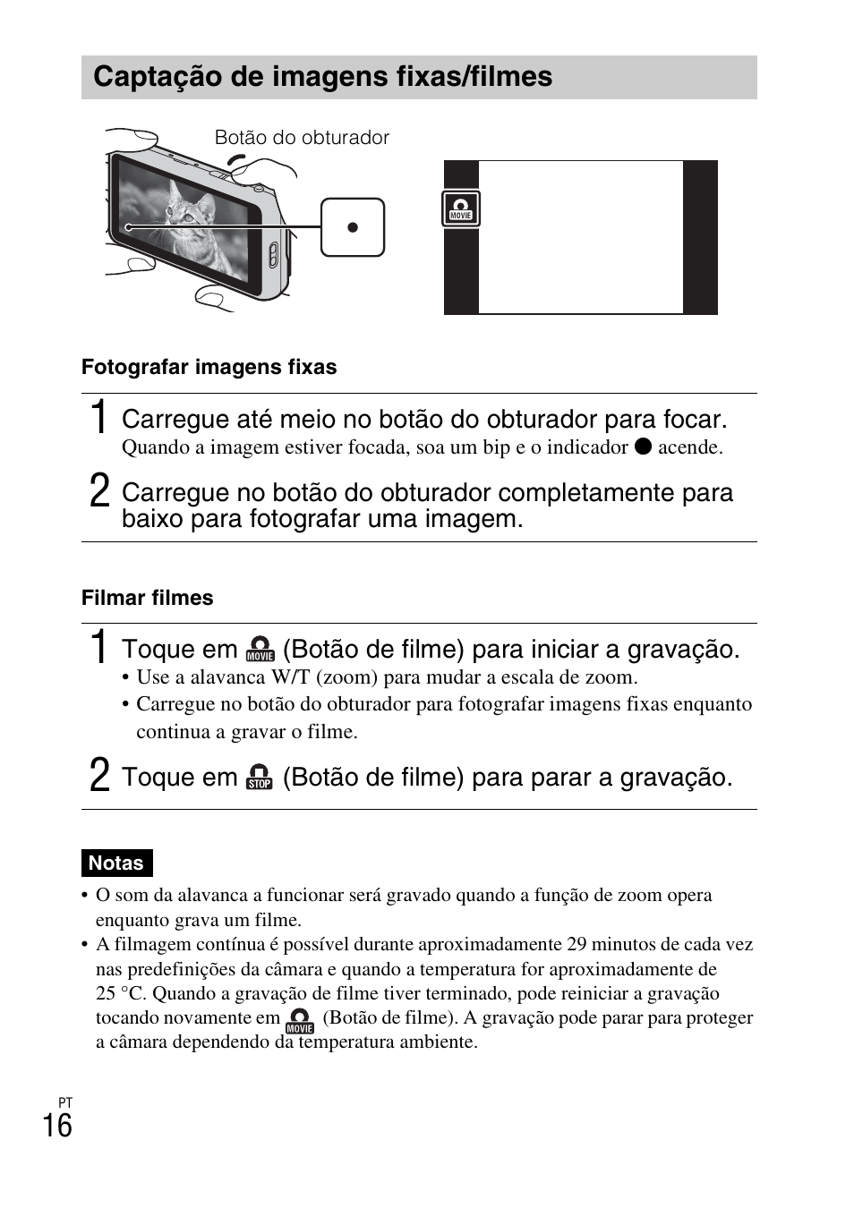 Captação de imagens fixas/filmes | Sony DSC-TX77 User Manual | Page 134 / 551