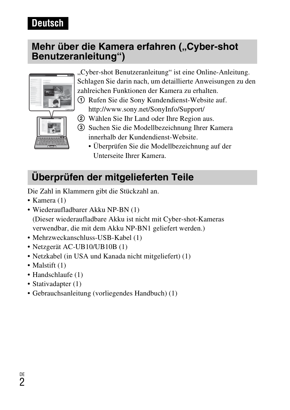 Deutsch, Überprüfen der mitgelieferten teile | Sony DSC-TX77 User Manual | Page 150 / 551