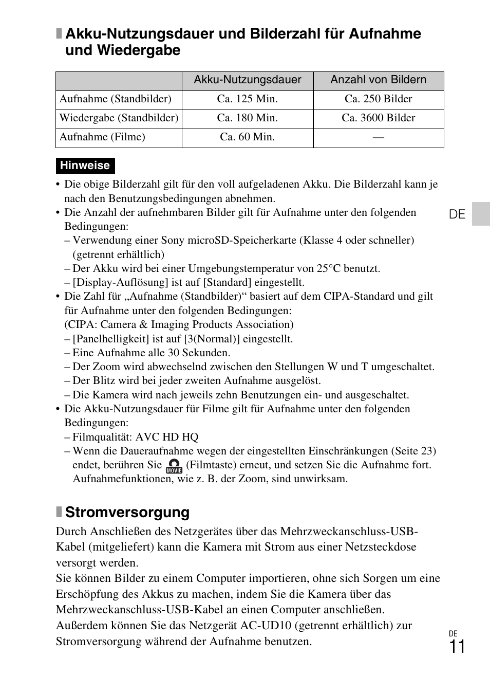 Xstromversorgung | Sony DSC-TX77 User Manual | Page 159 / 551