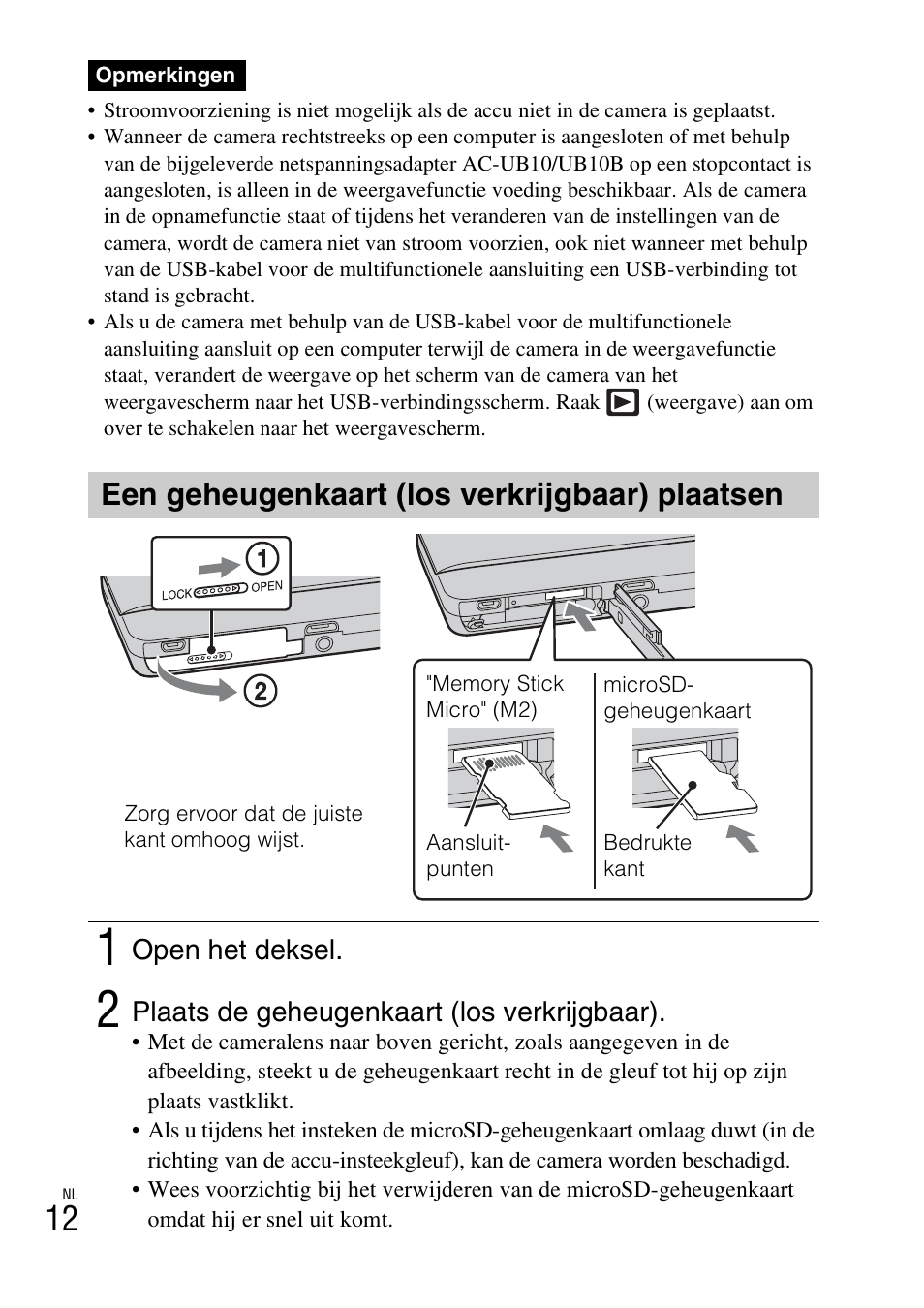 Een geheugenkaart (los verkrijgbaar) plaatsen | Sony DSC-TX77 User Manual | Page 188 / 551