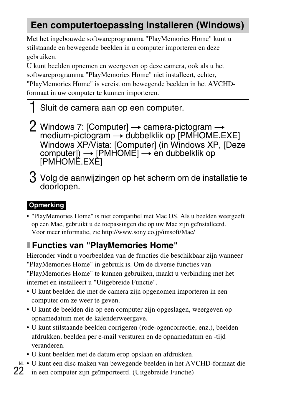 Een computertoepassing installeren (windows) | Sony DSC-TX77 User Manual | Page 198 / 551