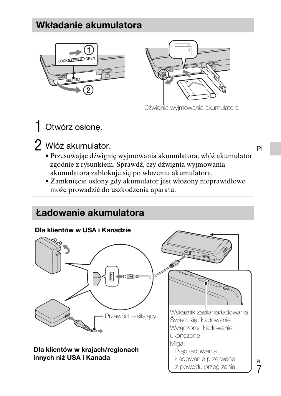 Wkładanie akumulatora, Ładowanie akumulatora | Sony DSC-TX77 User Manual | Page 211 / 551