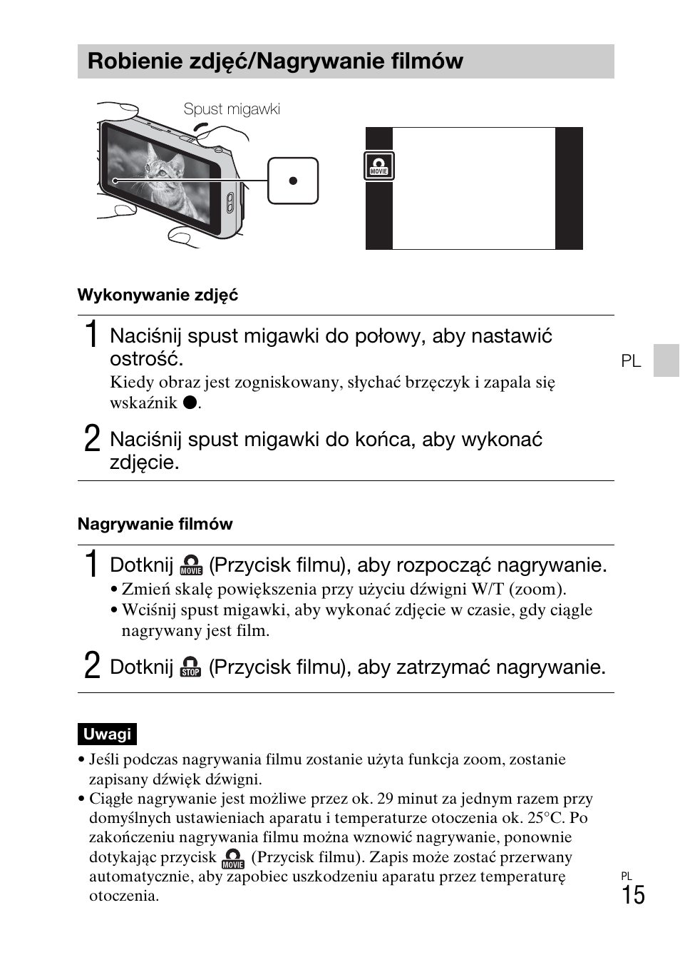 Robienie zdjęć/nagrywanie filmów | Sony DSC-TX77 User Manual | Page 219 / 551