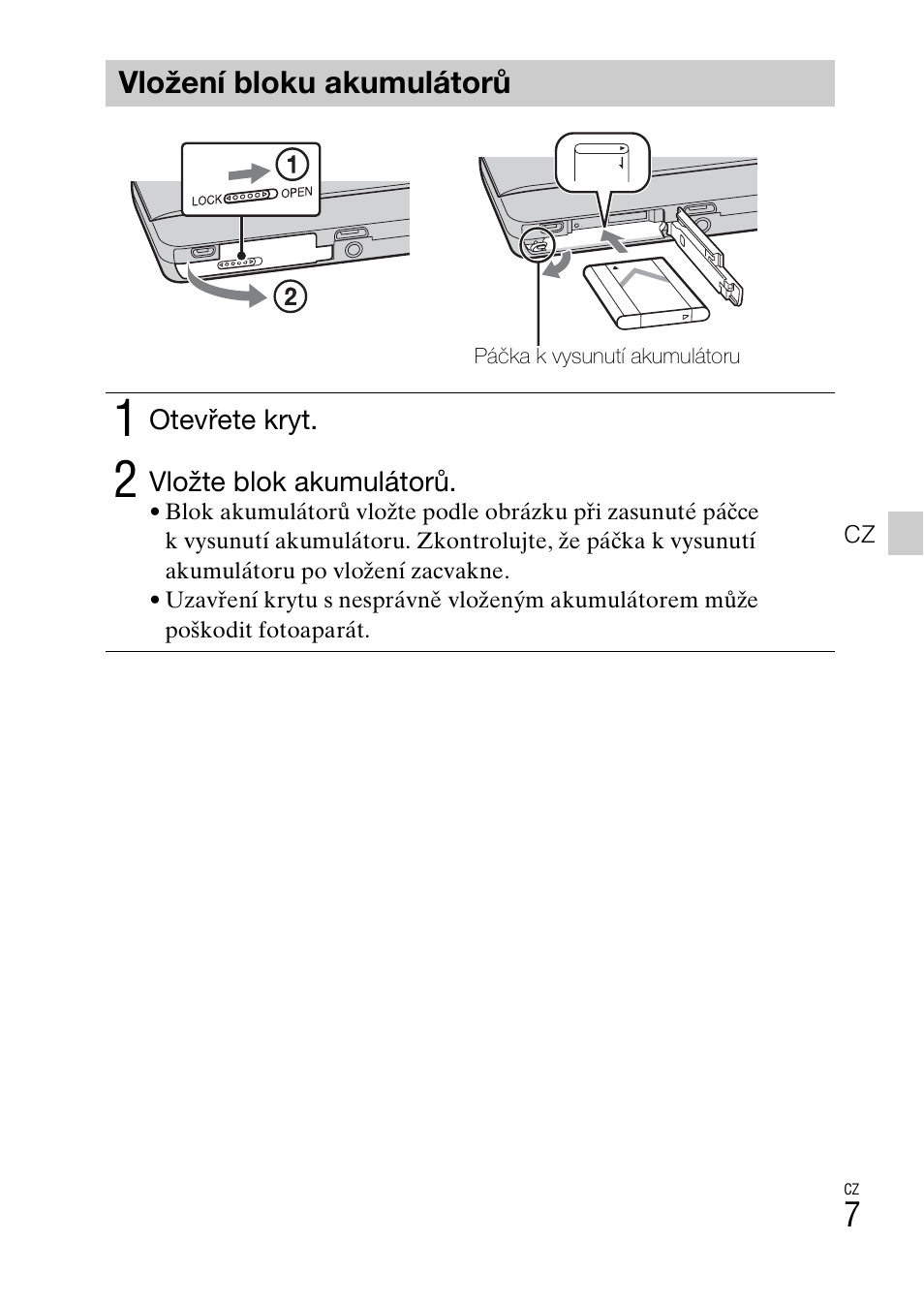 Vložení bloku akumulátorů | Sony DSC-TX77 User Manual | Page 239 / 551