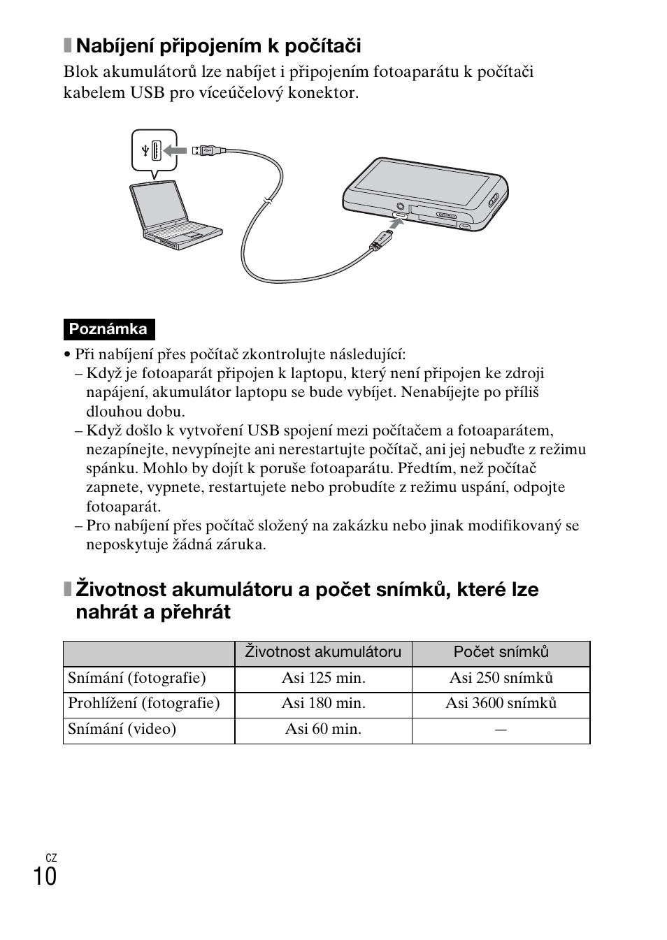 Xnabíjení připojením k počítači | Sony DSC-TX77 User Manual | Page 242 / 551