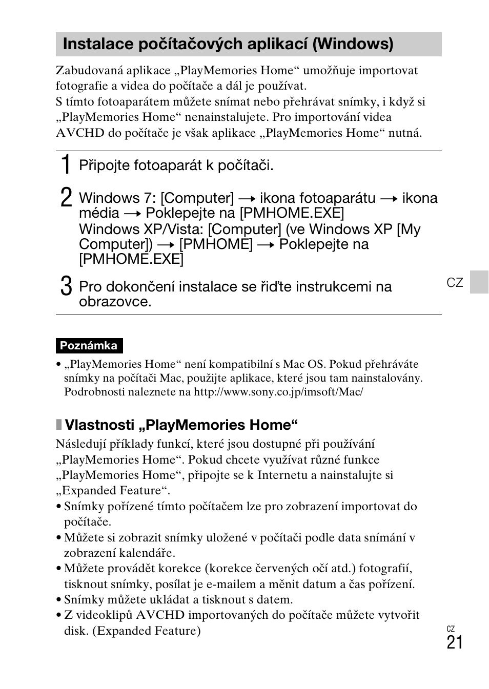 Instalace počítačových aplikací (windows) | Sony DSC-TX77 User Manual | Page 253 / 551