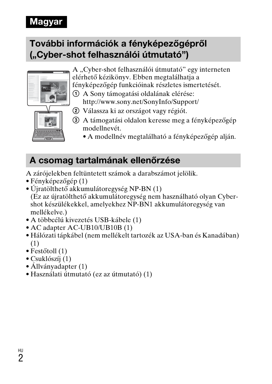 Magyar, A csomag tartalmának ellenőrzése | Sony DSC-TX77 User Manual | Page 262 / 551