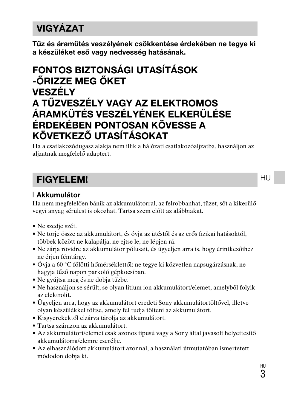 Vigyázat figyelem | Sony DSC-TX77 User Manual | Page 263 / 551