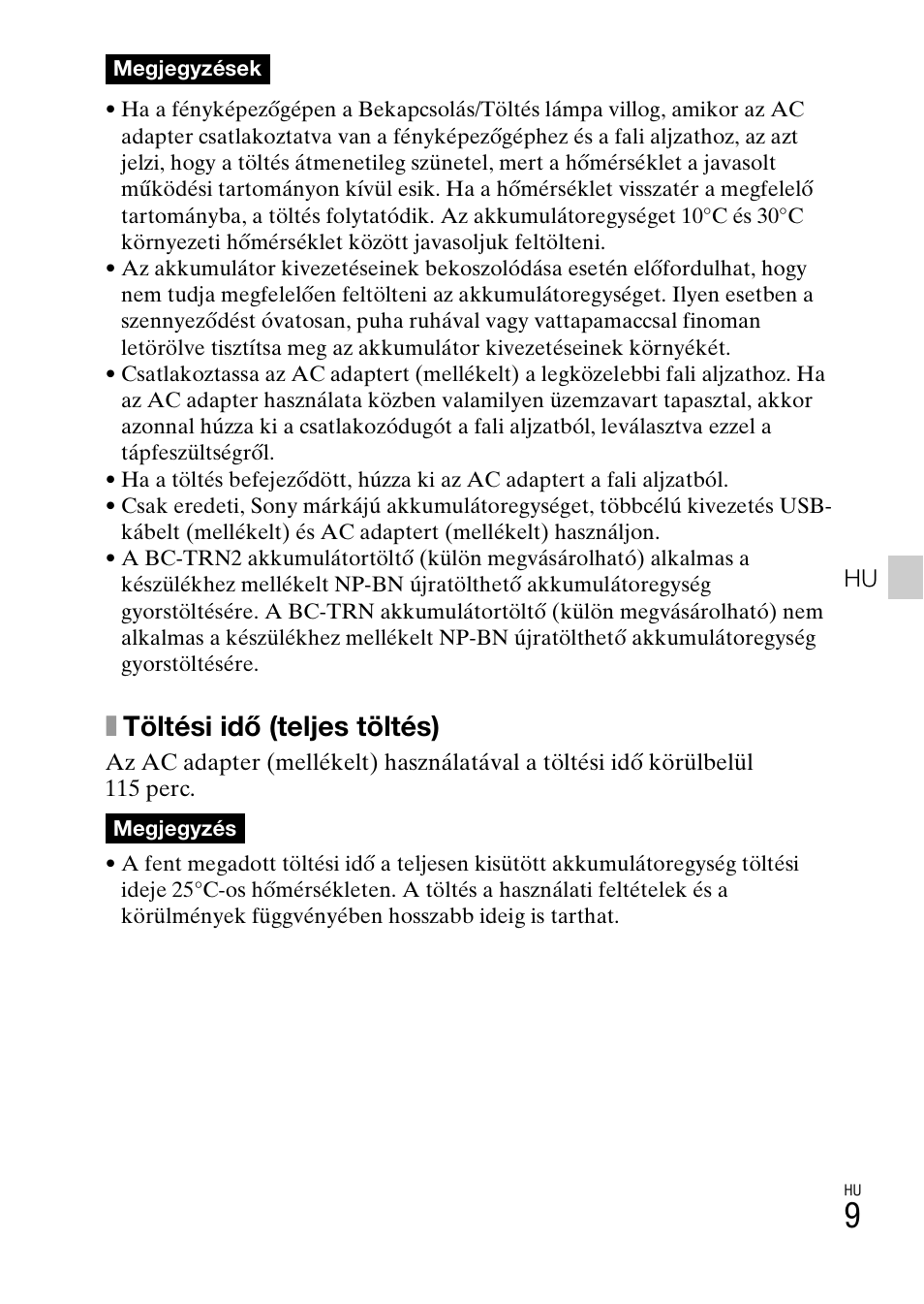 Xtöltési idő (teljes töltés) | Sony DSC-TX77 User Manual | Page 269 / 551