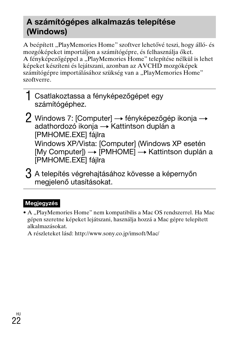 A számítógépes alkalmazás telepítése (windows) | Sony DSC-TX77 User Manual | Page 282 / 551