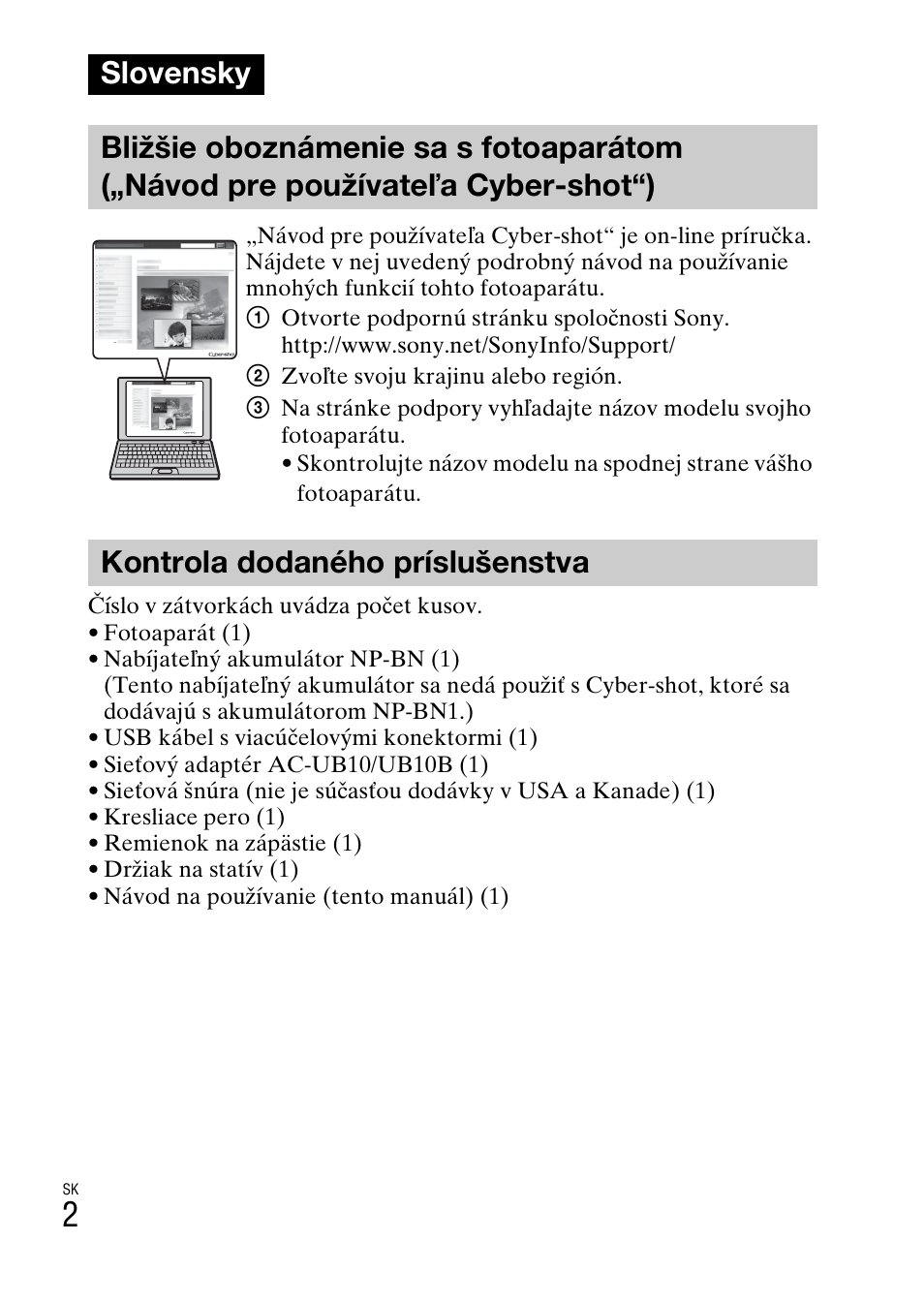 Slovensky, Kontrola dodaného príslušenstva | Sony DSC-TX77 User Manual | Page 292 / 551