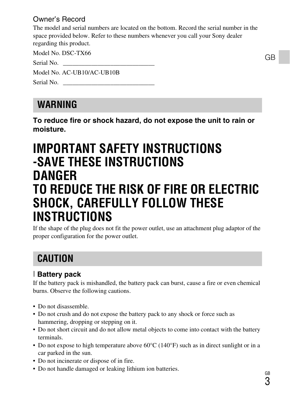 Warning caution | Sony DSC-TX77 User Manual | Page 3 / 551