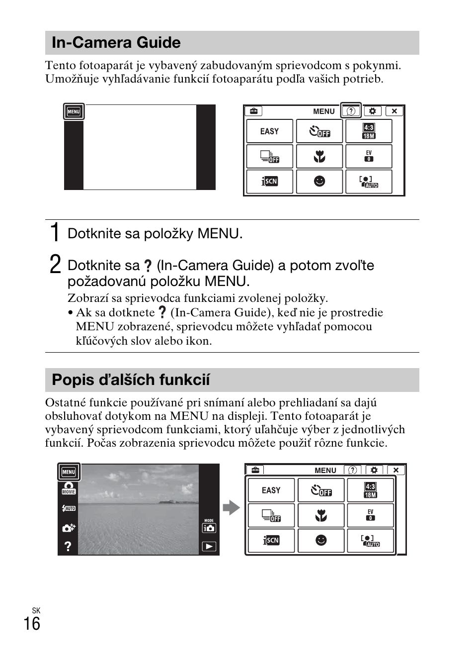 In-camera guide, Popis ďalších funkcií | Sony DSC-TX77 User Manual | Page 306 / 551