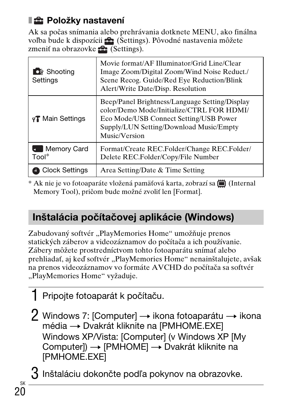 Inštalácia počítačovej aplikácie (windows) | Sony DSC-TX77 User Manual | Page 310 / 551