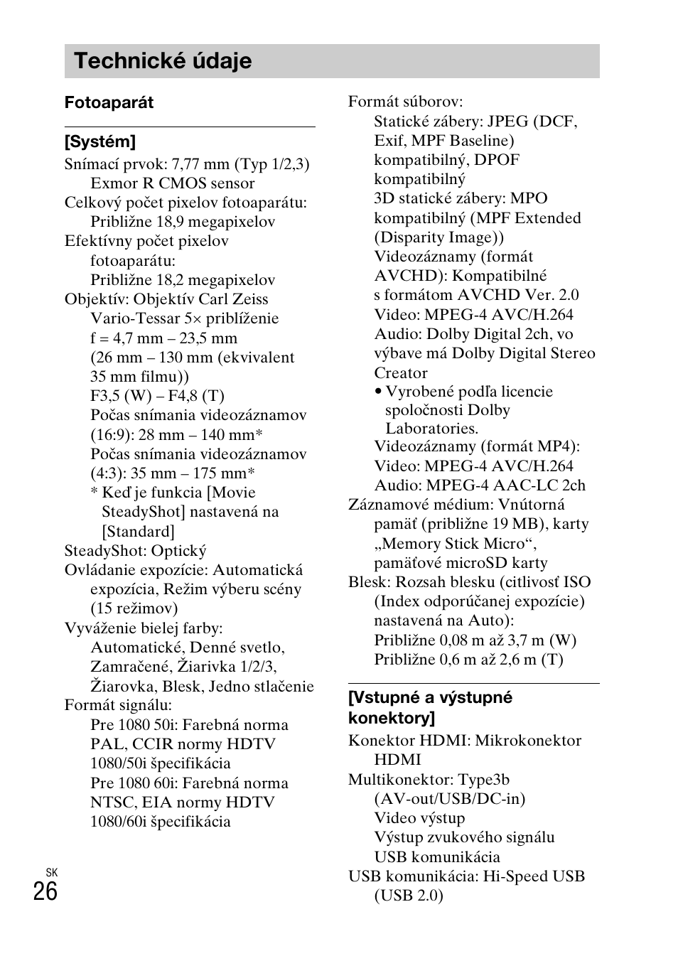 Technické údaje | Sony DSC-TX77 User Manual | Page 316 / 551