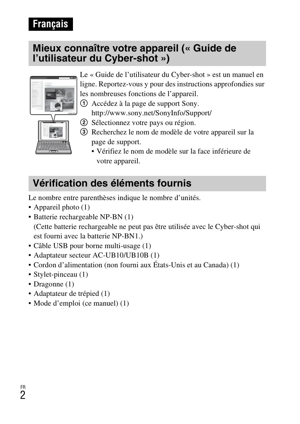 Français, Vérification des éléments fournis | Sony DSC-TX77 User Manual | Page 32 / 551