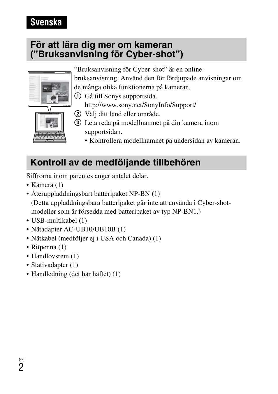 Svenska, Kontroll av de medföljande tillbehören | Sony DSC-TX77 User Manual | Page 320 / 551