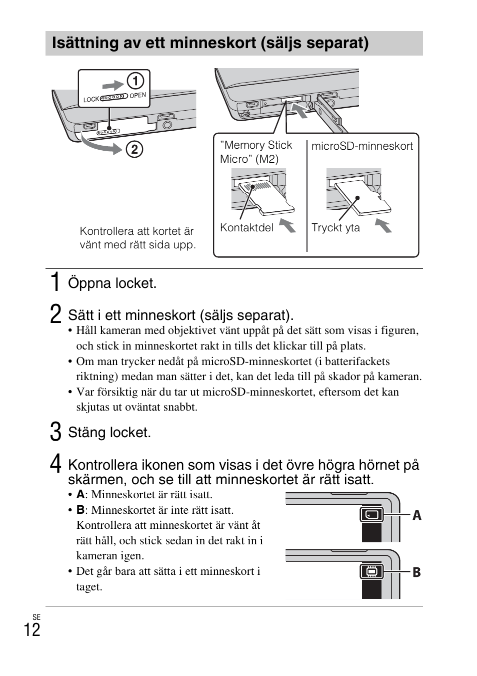 Isättning av ett minneskort (säljs separat) | Sony DSC-TX77 User Manual | Page 330 / 551