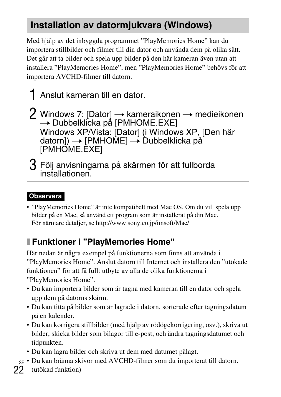 Installation av datormjukvara (windows) | Sony DSC-TX77 User Manual | Page 340 / 551