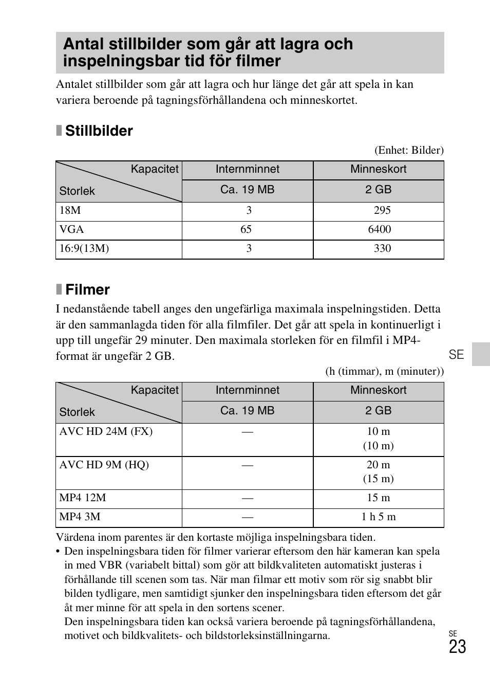 Xstillbilder, Xfilmer | Sony DSC-TX77 User Manual | Page 341 / 551