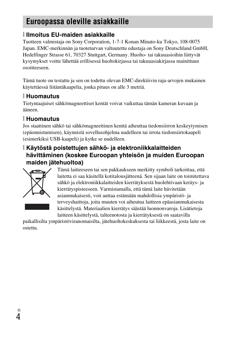 Euroopassa oleville asiakkaille | Sony DSC-TX77 User Manual | Page 350 / 551