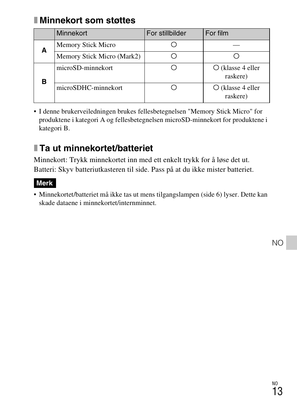 Xminnekort som støttes, Xta ut minnekortet/batteriet | Sony DSC-TX77 User Manual | Page 387 / 551