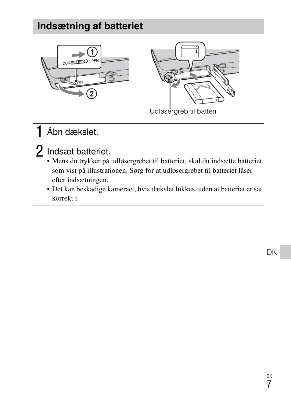 Indsætning af batteriet | Sony DSC-TX77 User Manual | Page 409 / 551