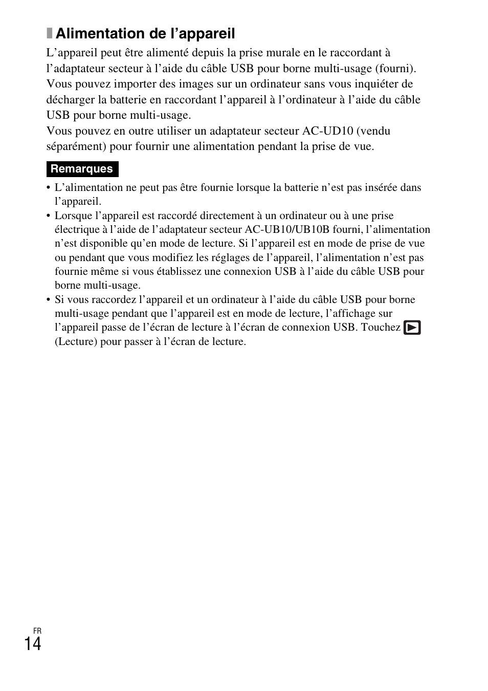 Xalimentation de l’appareil | Sony DSC-TX77 User Manual | Page 44 / 551