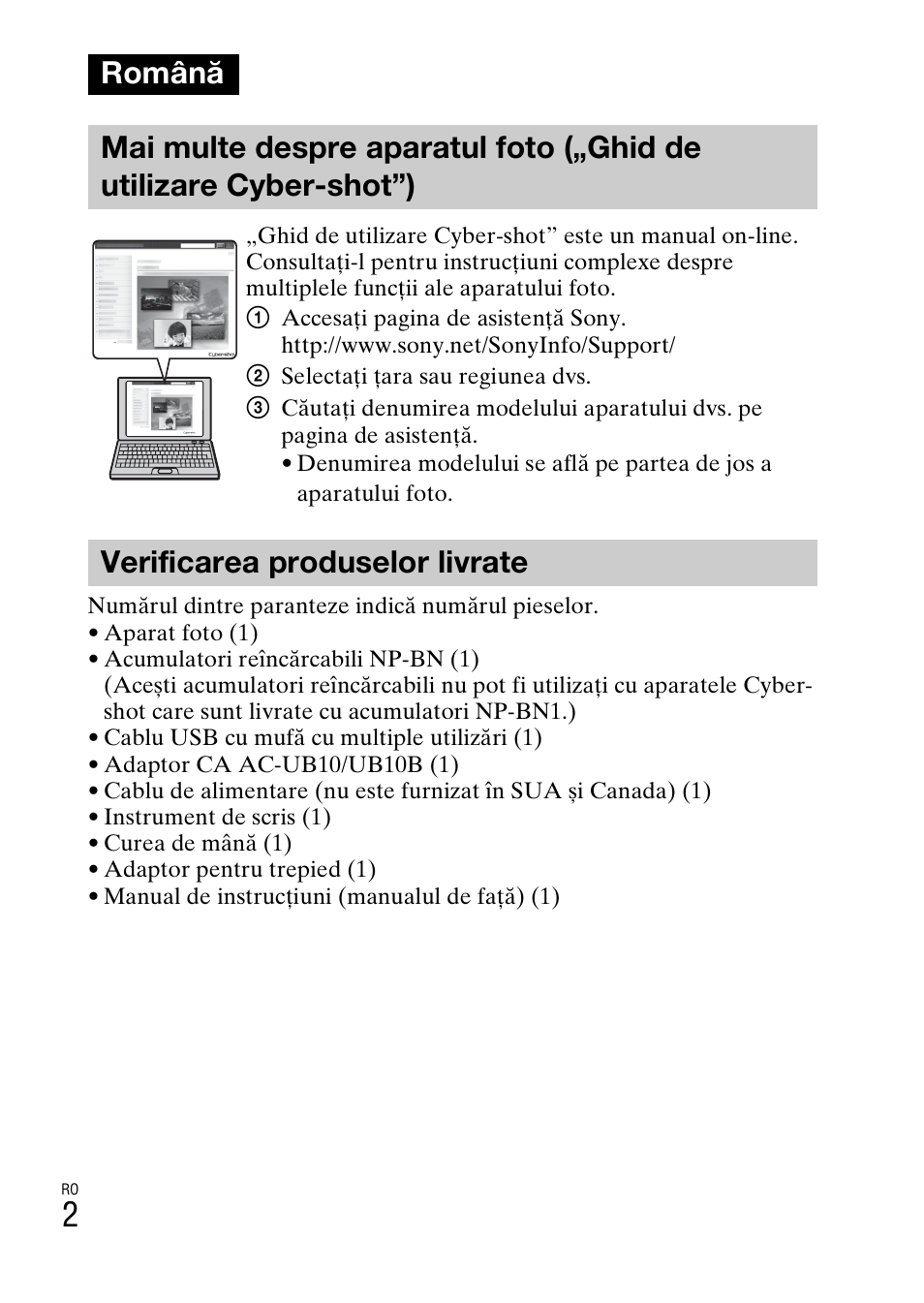 Română, Verificarea produselor livrate | Sony DSC-TX77 User Manual | Page 460 / 551