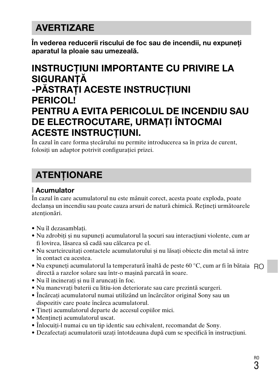 Avertizare atenţionare | Sony DSC-TX77 User Manual | Page 461 / 551