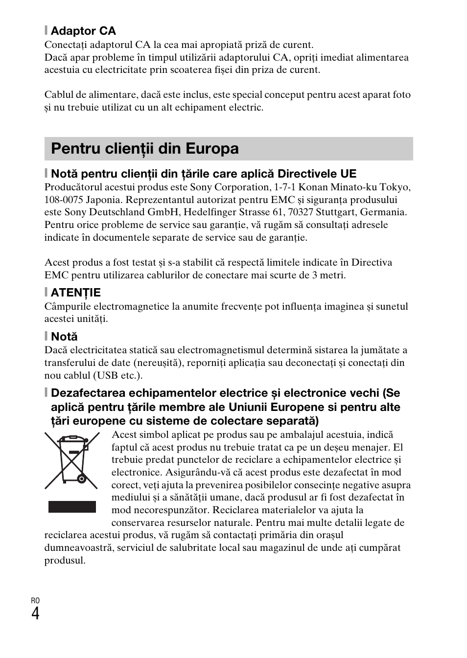 Pentru clienţii din europa | Sony DSC-TX77 User Manual | Page 462 / 551