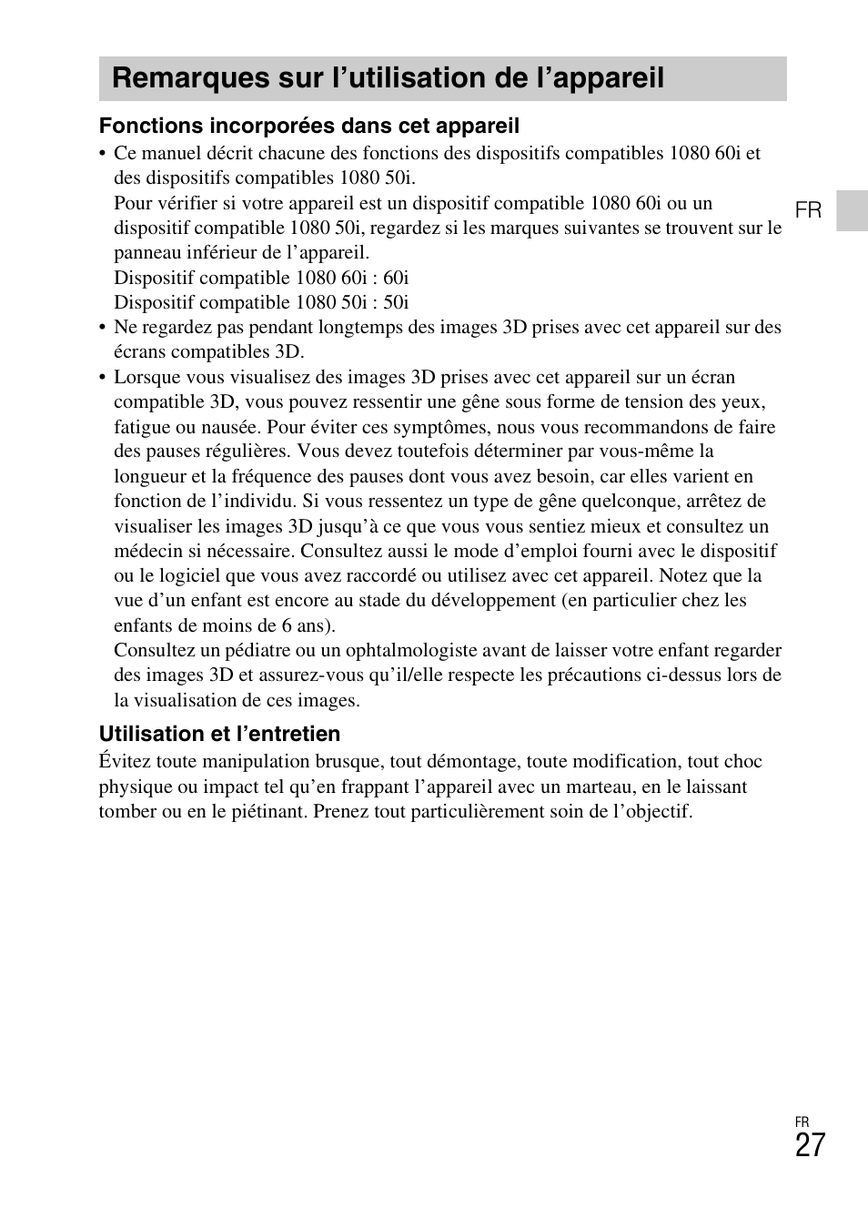 Remarques sur l’utilisation de l’appareil | Sony DSC-TX77 User Manual | Page 57 / 551