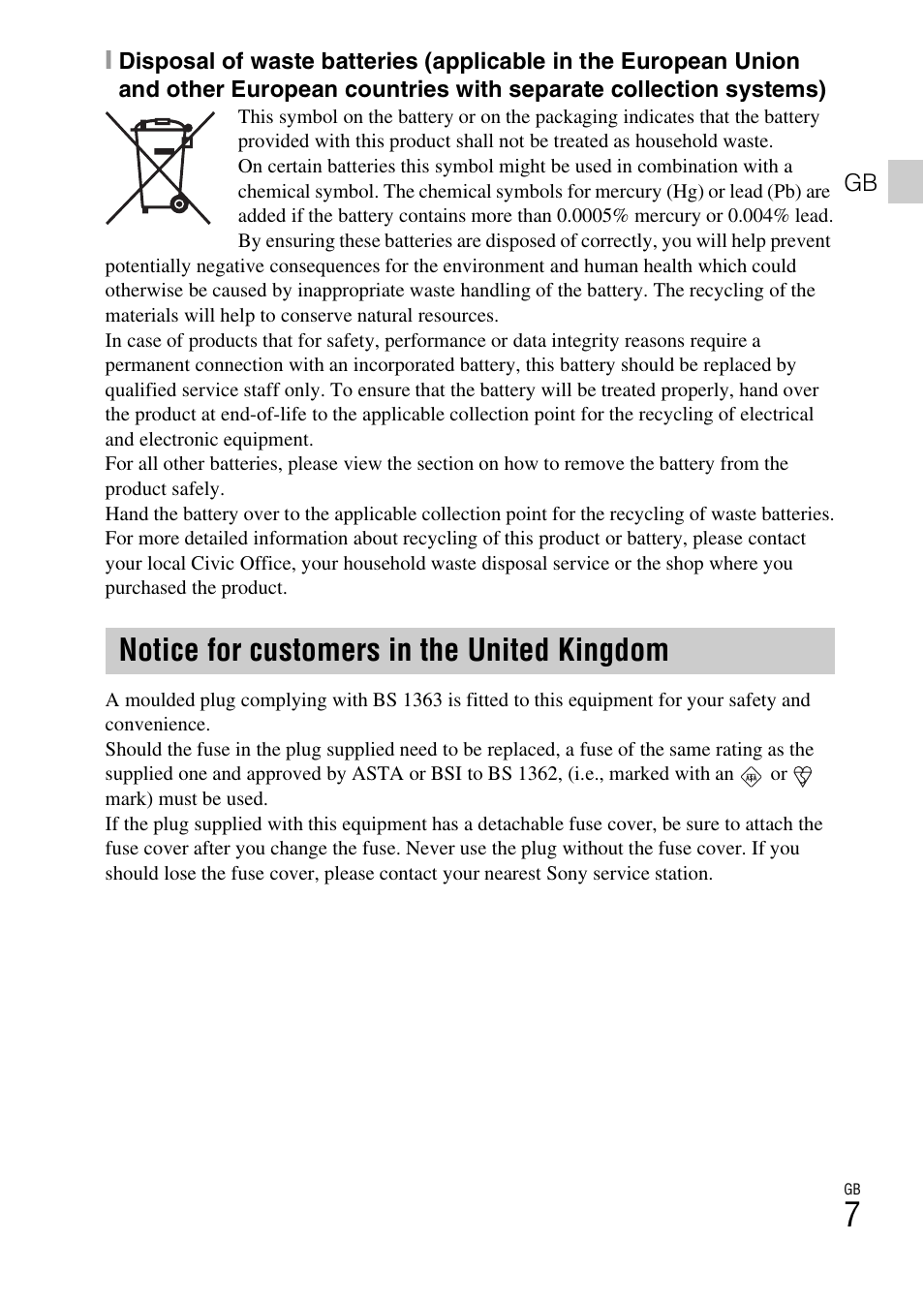 Notice for customers in the united kingdom | Sony DSC-TX77 User Manual | Page 7 / 551