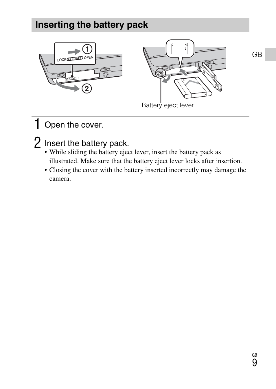 Inserting the battery pack | Sony DSC-TX77 User Manual | Page 9 / 551